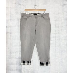 Talbots Womens Plus Size 16W Gray High-Rise Tapered Plaid Cuffed Cropped Jeans